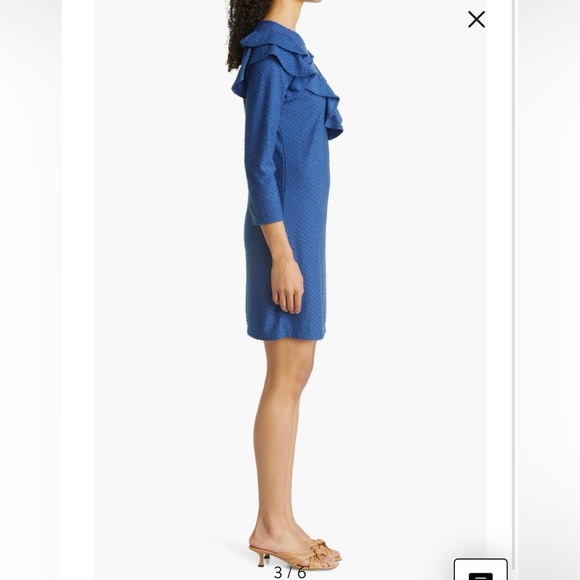 Lilly Pulitzer Pheby Blue Flocked Dot Ruffle Long Sleeve Sheath Dress Sz XS - Picture 4 of 14